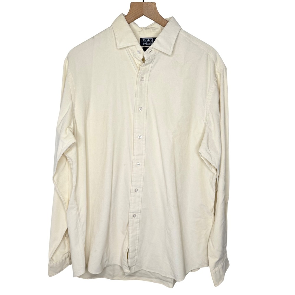 Polo Ralph Lauren Corduroy button down Shirt Mens S Cream Fall Layering Preppy